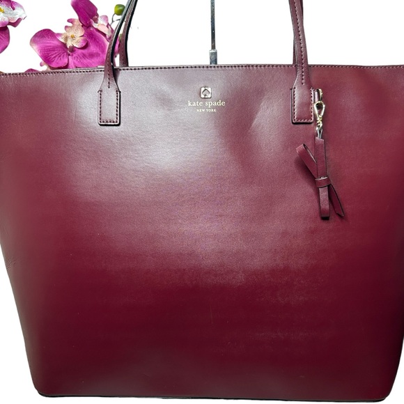 Authentic Kate Spade XL Janie Smooth Leather Cherrywood Tote ECU - Picture 4 of 15